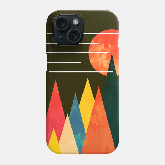 Minimalist Abstract Nature Art #5 Linear and Colorful Mountains Phone Case by Insightly Designs