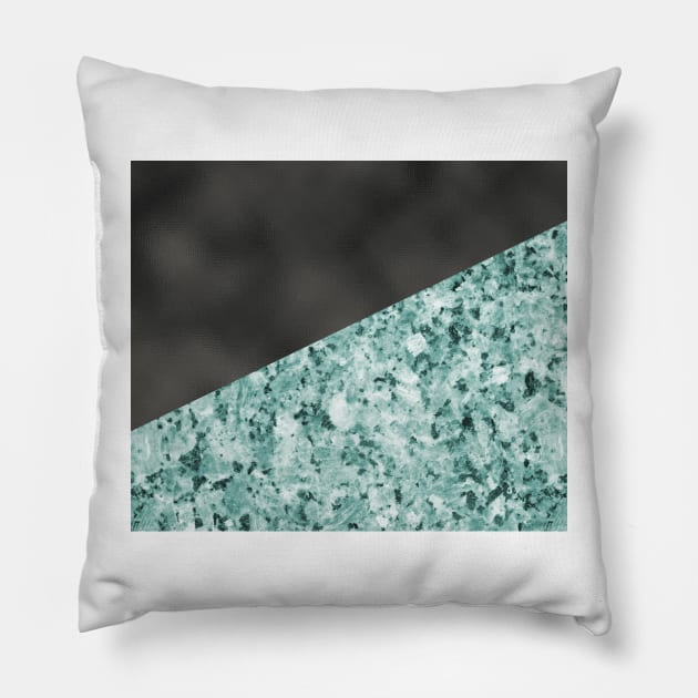 Polished granite verde - turquoise stone & black leather Pillow by marbleco