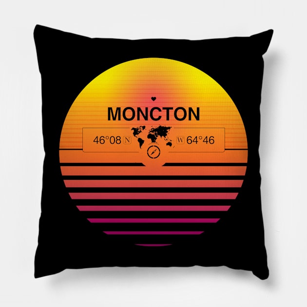 Moncton, New Brunswick Retro Sunset Pillow by MapYourWorld