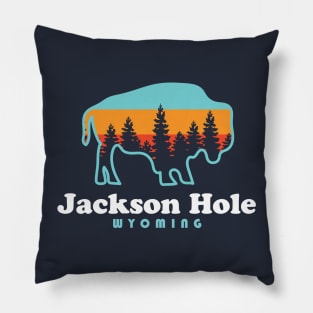 Jackson Hole Wyoming Bison Retro Grand Tetons Pillow