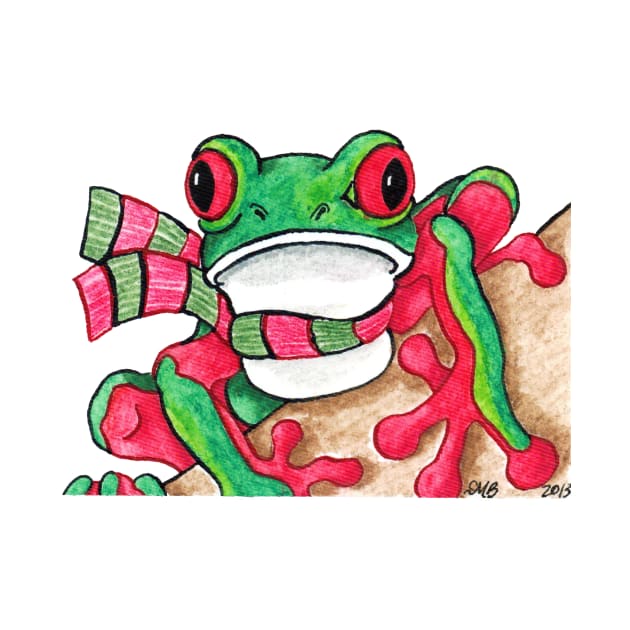 2013 Holiday ATC 21 - Red and Green Frog by ArtbyMinda