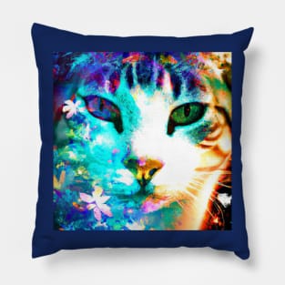 Kitty Cat with a Flower Pattern Pillow