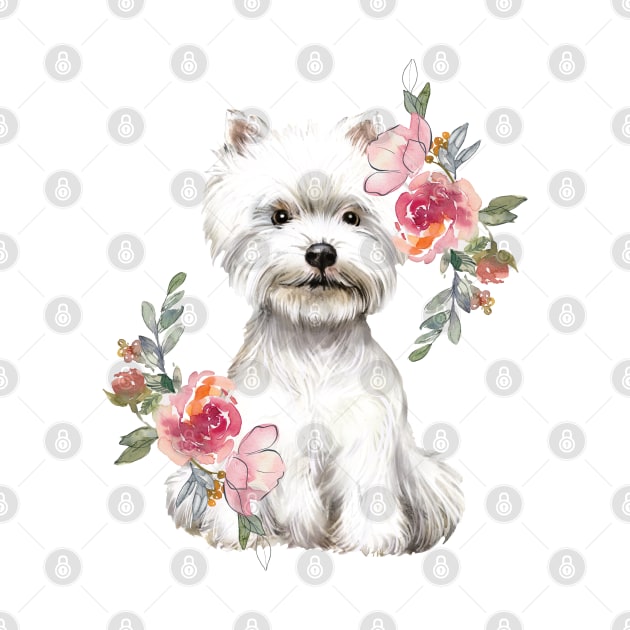 Cute West Highland White Terrier Westie Puppy Dog Watercolor Art by AdrianaHolmesArt