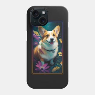 Pembroke Welsh Corgi Dog Vibrant Tropical Flower Tall Digital Oil Painting Portrait Phone Case