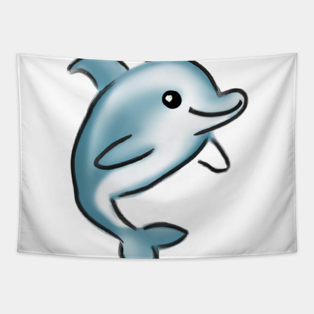 Cute Dolphin Drawing Tapestry by Play Zoo