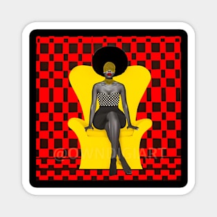 Afrocentric Abstract Print - Elegant Woman with Afro on Chair Magnet