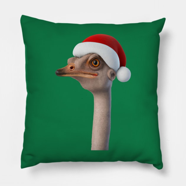 Fun Ostrich Weating Santa Hat Animal Humor Pillow by taiche