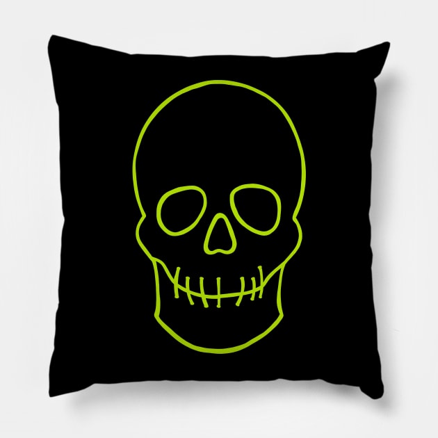 Skull - Lime Green and Black Pillow by LAEC