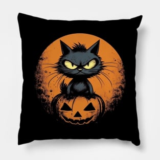 Irritable Black Halloween Cat Pillow