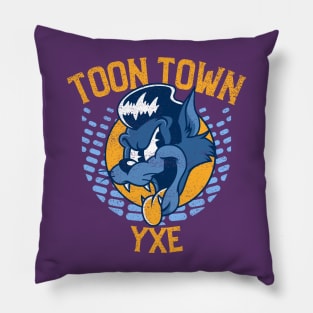 Saskatoon Toon Town Yxe - Blue & Yellow Cat-Dog Pillow