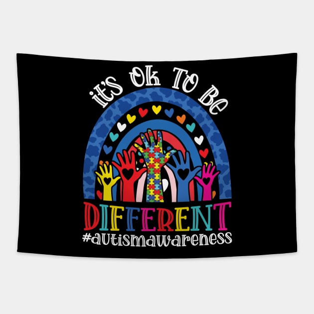 It's Ok To Be Different Autism Awareness Leopard Rainbow Shirt Tapestry by WoowyStore