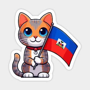 Cute Cat Holding Haiti Flag, Haiti Flag Day Magnet