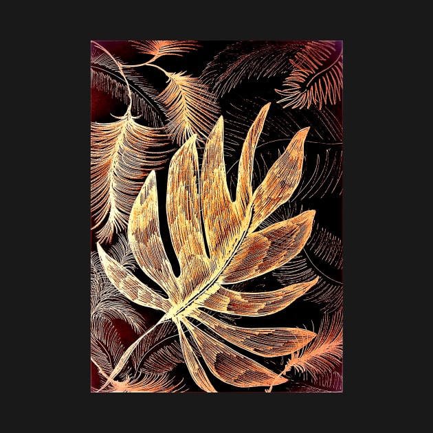 METALLIC BLACK GOLD BRONZE TROPICAL LEAVES by jacquline8689