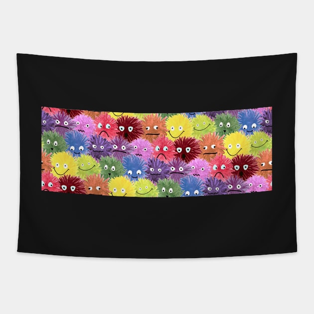 Fluffy Rainbow Monster Faces Tapestry by gloobella