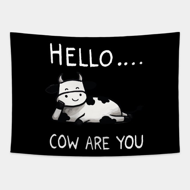 How are you Cow (Back Print) Tapestry by DoodleDashDesigns