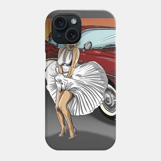 Marilyn Monroe with 1957 Buick Century Phone Case by Black Snow Comics