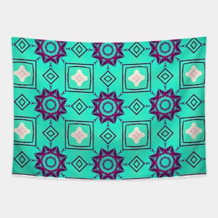 blue pattern retro  mosaic pattern Tapestry