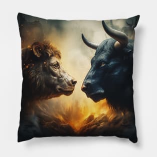 Bull and Bear Clash in the Crypto Realm Pillow