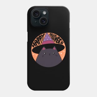 Happy halloween a Cute black cat wearing a witch hat Phone Case