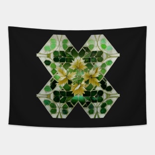 Jade Inlay Mosaic Irish Leaf X Design - Flower Tapestry