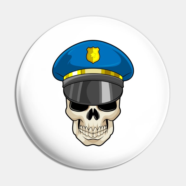 Skull as Police officer with Police hat Pin by Markus Schnabel
