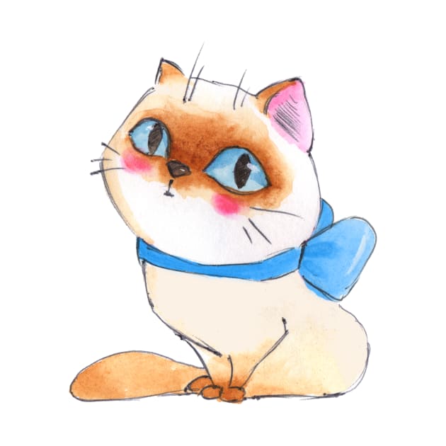 Cartoon Cat Watercolor by FunnyMoonCosmic