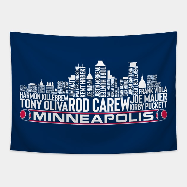 Minnesota Baseball Team All Time Legends, Minneapolis City Skyline Tapestry by Legend Skyline