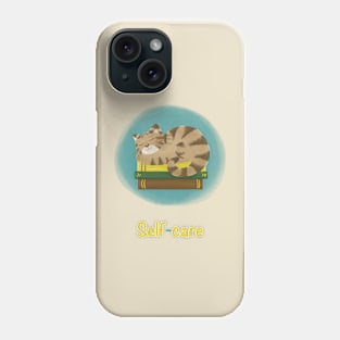 Self-care cat sleeping on books Phone Case