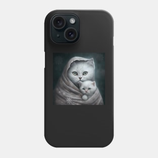 White British Shorthair Mother Cat And Her Kitten Phone Case