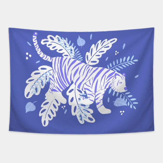 White and blue tiger in the jungle Tapestry by Home Cyn Home 