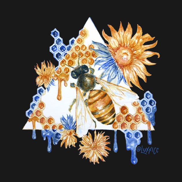 Geometric Gold and Blue Honeybee by demingfischer