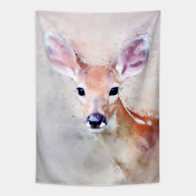Watercolour Deer Fawn Roe Elk Bird Artsy Artistic Painting