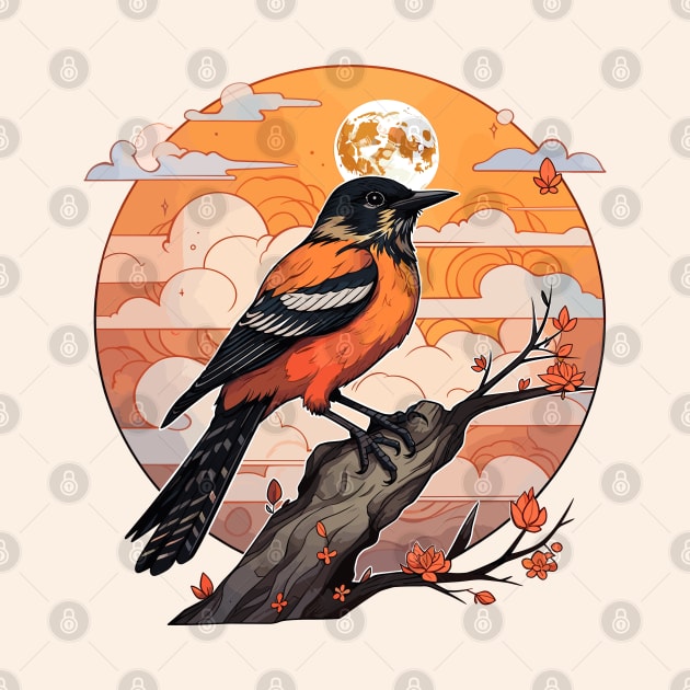 Baltimore oriole and moon by etherElric