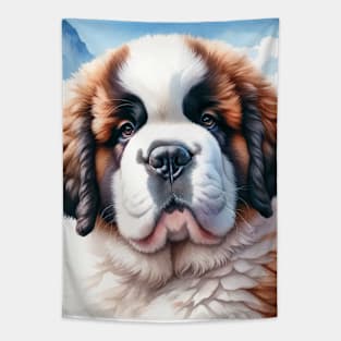 Watercolor Saint Bernard Puppy Puppies Painting - Cute Puppy Tapestry