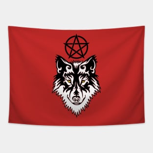 White Wolf with Black Pentagram Tapestry