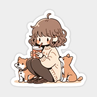 Cute dog mom with her dogs Magnet