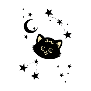 Black cat with stars and crescent moon T-Shirt