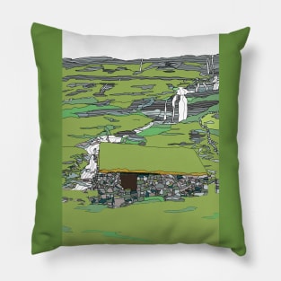 Faroe Islands Landscape with Waterfall Pillow