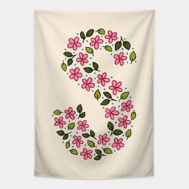 Floral Monogram Letter S Tapestry by SRSigs