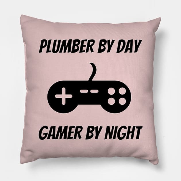 Plumber By Day Gamer By Night Pillow by Petalprints