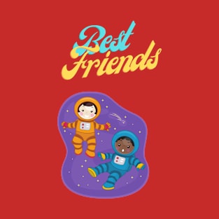 Best friends, two young astronauts floating in space T-Shirt