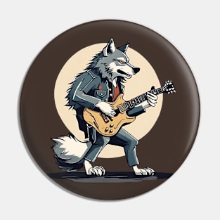 Wolf Guitar Player Digital Art Pin