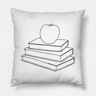 Apple on Book Stack - Red Apple & Black Books Line Art Pillow
