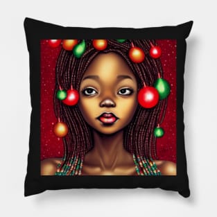 Black Girl Christmas Art Pillow