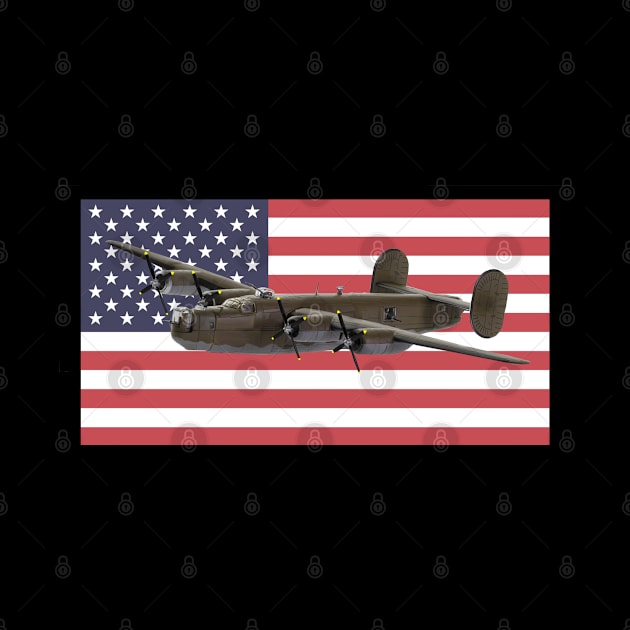 B-24 Liberator WW2 WWII Bomber Airplane Plane Us Flag by Dirty Custard Designs 