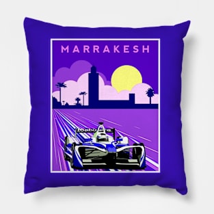 MARRAKESH GRAND PRIX : Colorful Auto Racing Advertising Print Pillow