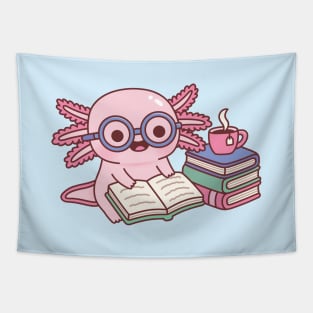 Cute Axolotl With Glasses Reading A Book Tapestry