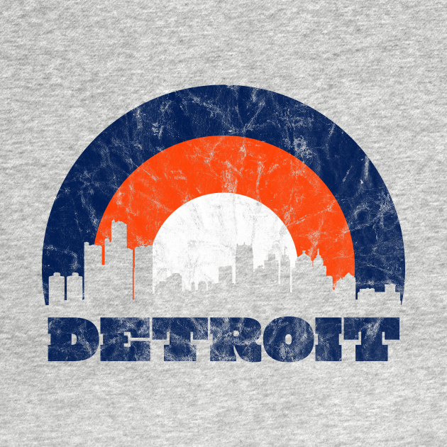 Discover Detroit Vintage Sunrise - Baseball Colors - Detroit Michigan - T-Shirt