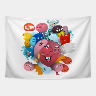 Cute  Monsters group ,Set of funny cute monsters Tapestry