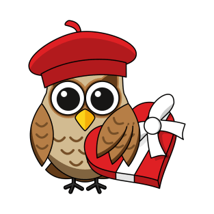Cute Owl with Red Beret and Heart Box T-Shirt